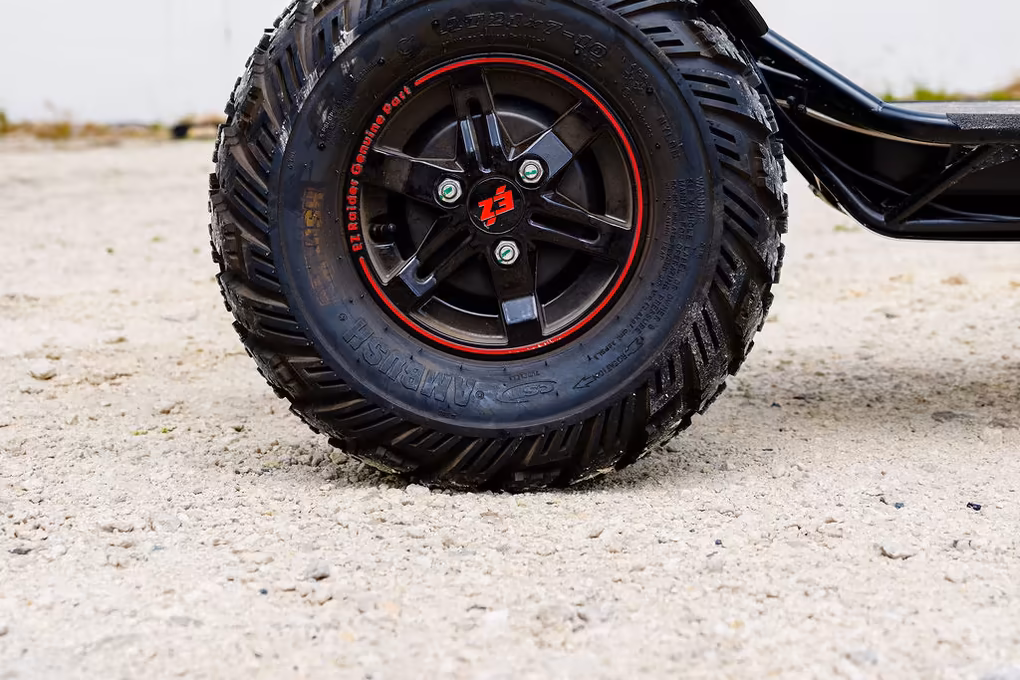 Close-up of an EZ Raider rear wheel and hub