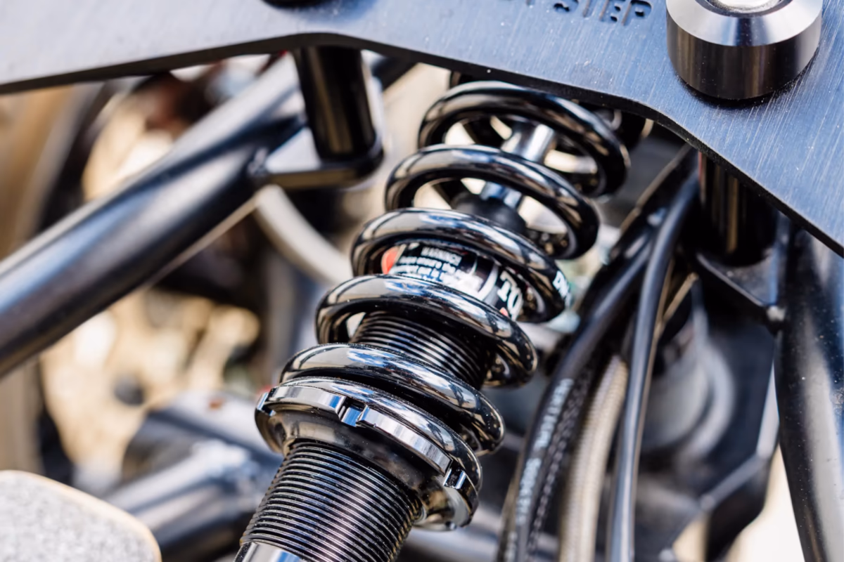 Close-up of an EZ Raider suspension spring and linkage